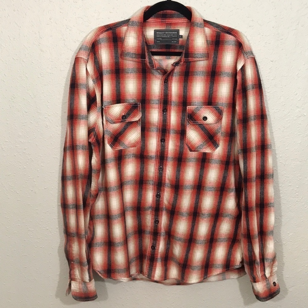 KHAKI Richards Plaid Ling Sleeve Plaid Flannel Shirt‎